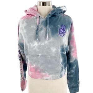 Cross Colours Womens Pink Blue Cropped Hoodie Graphic Sweatshirt Size S New